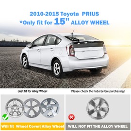 AUTOWIKI 15 Inch Hubcaps for 2010 2011 2012 2013 2014 2015 Toyota Prius Wheel Tire Covers, Wheel Rim Covers for 10-15 Toyota Prius [Only Fit Alloy Wheels] (Set of 4, Silver Lacquer)