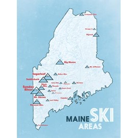 Maine Ski Resorts Map 18x24 Poster (White & Light Blue)