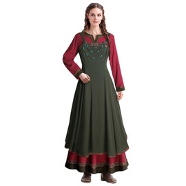 Teyujosem Women's Viking Costume Medieval Apron Underdress Necklace Brooches Peasant Costume(Z3790,3XL)