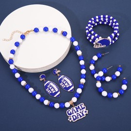 Game Day Necklace Bracelet Earrings for Women Football Earrings Game Day Pendant Necklace Beaded Stretch Bracelet Red Black White Blue Team Spirit Accessories Game Day Football Jewelry Accessories Party Favors (Color A)