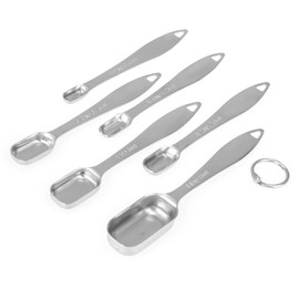 Accurate 18/8 Stainless Steel Measuring Spoons, Heavy Duty Good Handle Set of 6 Measuring Spoon with Ring Connector, Silver