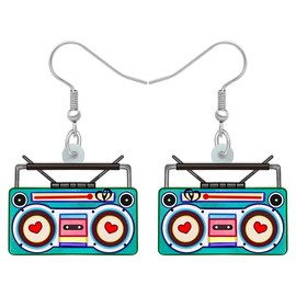 LONYOO Acrylic Heart Vintage Earrings Statement Dangle Drop Jewelry Nostalgia Gifts for Women Girls Vintage Things Charms (Blue)