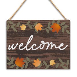 UNCDLV Maple leaves Fall Door Sign, Fall Decor, Maple leaves Welcome Wooden Plaque Signs Autumn Hanging Sign for Front Door Porch Decorations 10x8 Inch