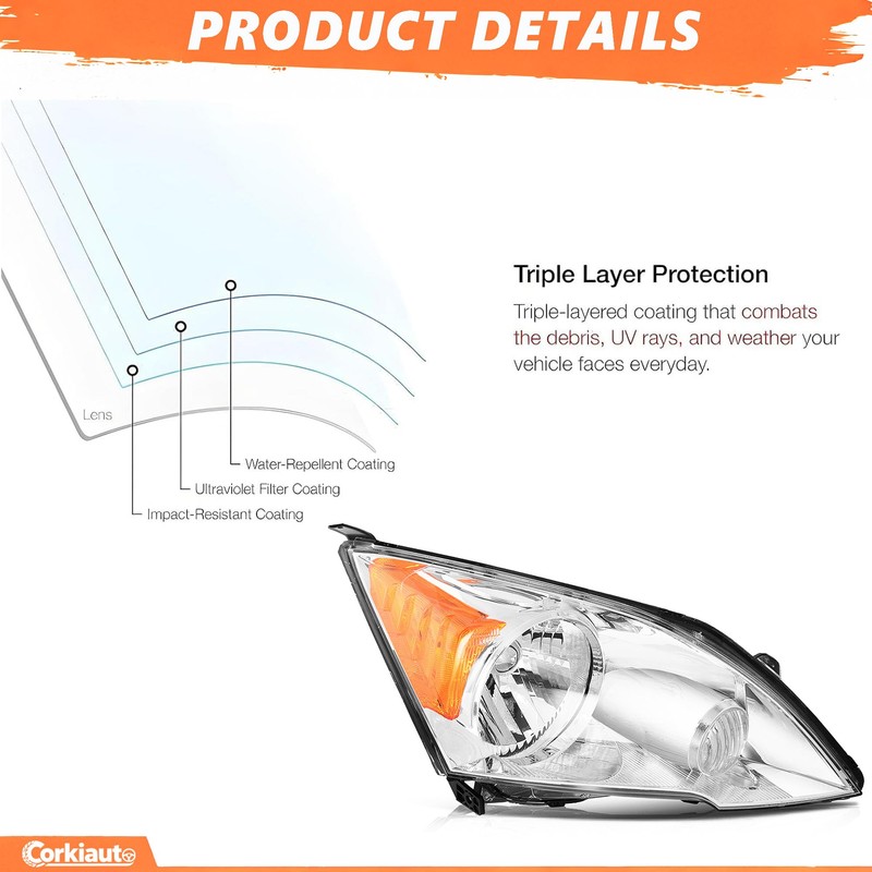 Halogen Headlight Assembly Compatible with 2007-2011 Honda CR-V CRV Front
