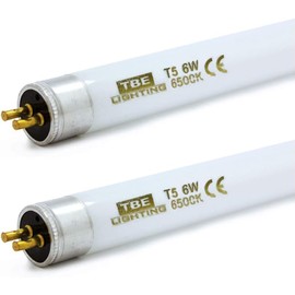 TBE LIGHTING 6w / 9 inch Daylight White 6500K Tubes - F6T5/SW Fluorescent Tube Lamps 225mm / 9''- CFL Bulbs - G5 2-Pin Base Fittings - T5 High Efficiency Lamps (2-Pack)