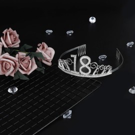18th Birthday Crown Tiara with Hair Comb Crystal Rhinestone Silver Birthday Gift for 18 Years for Women Princess Party Supplies and Decorations with Crystal Silver