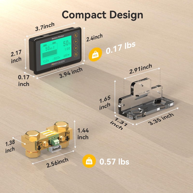 power queen 500A Battery Monitor with Shunt | Programmable Alarm