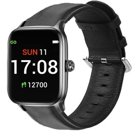 Giaogor Compatible for Letsfit EW1 Band, Soft Classic Genuine Leather Replacement Strap Watchband Compatible for Letsfit EW1 Smartwatch (Black)