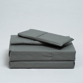 Atelier 100% Cotton King Sheet Set| Percale Weave| 400 TC| 4 Piece Sheet Set| 1 Flat Sheet+1 Fitted Sheet+2 Pillowcases| Cool Crisp Breathable| Moisture Wicking| Hotel Quality| D Grey