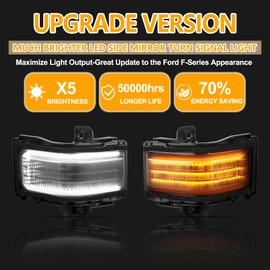 LED Switchback Side Mirror Lights for 2017-2021 Ford F250 F350 F450 Super Duty Sequential Amber Turn Signal Lamps&White Parking Spot Light, 2PCS (Smoked Len)