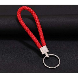 2pcs of red Braided Faux Leather Strap Keyring Keychain Car Key Chain Ring Key Fob