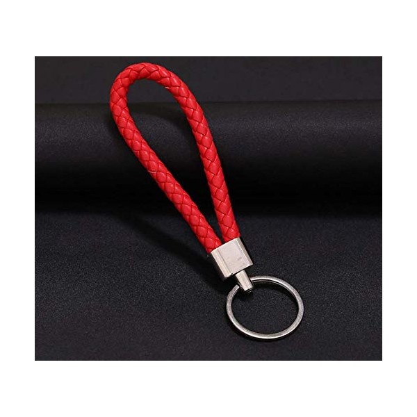 2pcs of red Braided Faux Leather Strap Keyring Keychain Car