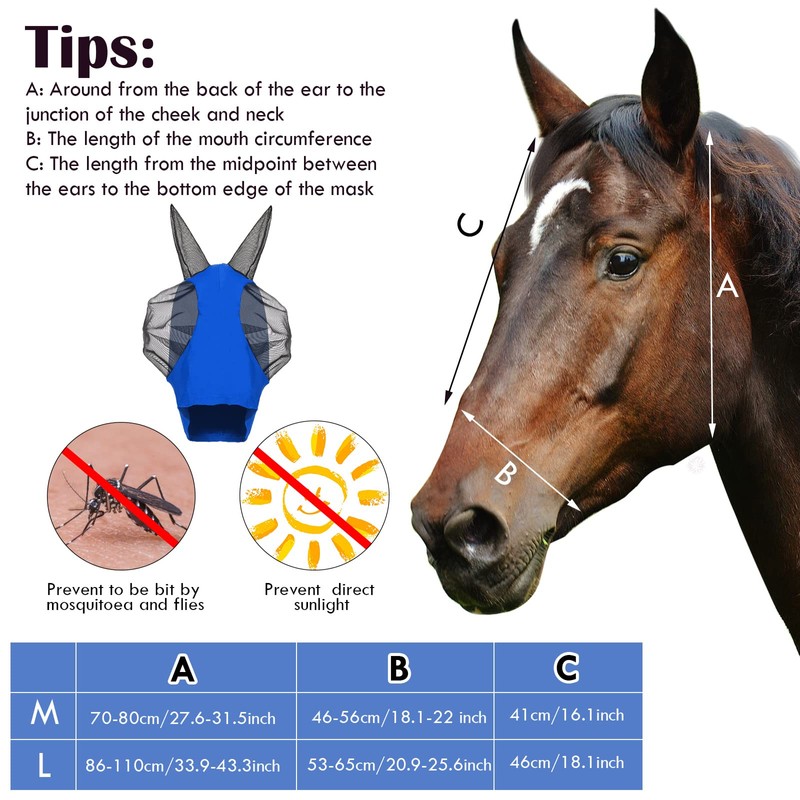 4 Pieces Horse Fly Mask with Ears Protection Horse Mask