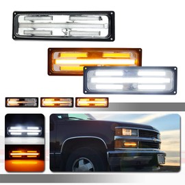 Tonsya For 1988 1989 1990 1991 1992 1993 1994 1995 1996 1997 1998 GMC Chevy C/K 1500/2500/3500 Truck Front Turn Signal sequential Parking Lights & Daytime running lamps Clear Lens Amber & White Led