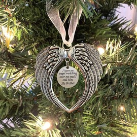 LYPER Christmas Memorial Hanging Ornaments Angel Wings, Memory Gifts Pendant I Have a Angel Watching Over Me I Call Her Sister Xmas Tree Hanging Sympathy Gift for Loss of Loved One in Heaven (Brother)