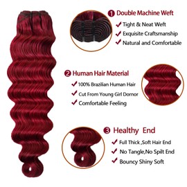 Bundles with Closure Loose Deep Wave Bundles Human Hair with 4x4 HD Lace Closure,99j Burgundy Win Red Colored Hair Bundles with Closure 14 16 18+14inch Brazilian Raw Quick Loose Wave Bundles