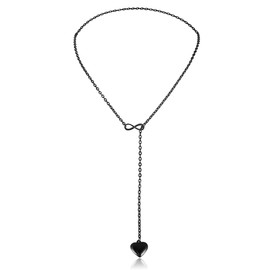 Eigso Charm Infinity Stainless Steel Dropping Heart Y Necklace for Women Men Unisex Black Long Lariat Necklaces Choker for Woman Man