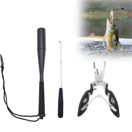 ZLFCypheria 3 Piece Fishing Fish Killer, Fishing Gripper and Pliers Set, 24.5 cm Aluminium Fish Blackjack Fish Narcore, with Fishing Pliers, Fishing Hook Remover, Fish Nafiter, Fishing Accessories
