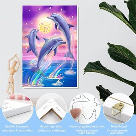 Wenfdrtr Painting by Numbers Children from 6 7 8 9 10 Years Girls with Frame Dolphins Paint by Numbers for Beginners DIY Oil Painting Canvas Animals Acrylic Paint Gift Idea 20 x 30 cm