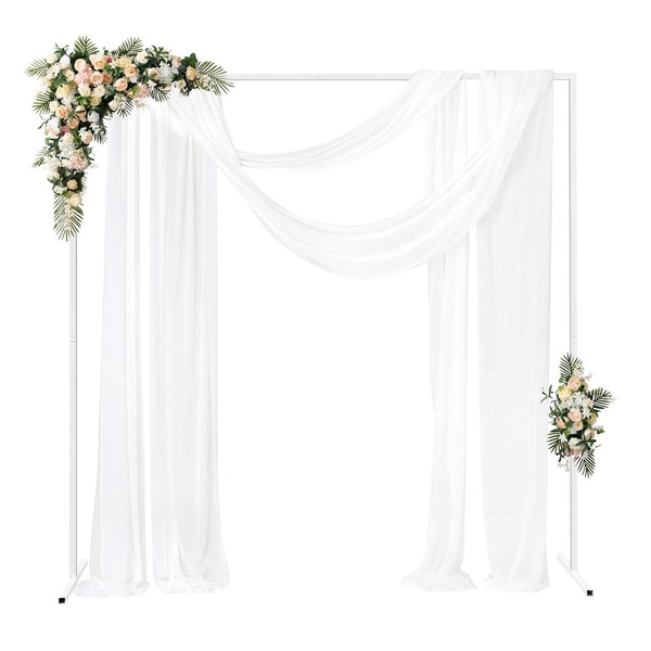 LyeXD 6.6*6.6ft White Wedding Arch Backdrop Stand, Square Metal Wedding