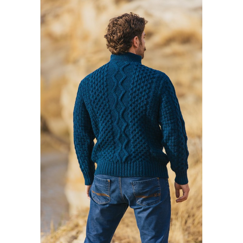SAOL Aran - Suéter para hombre de lana con cierre