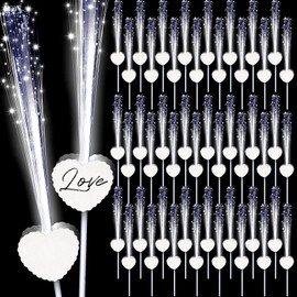 Tujoe 100 Pcs Wedding Sparklers Heart Shaped LED Glow Sticks Fiber Optic Wands Light up Wand with 3 Light Mode for Wedding Bridal Shower Birthday Glow in The Dark Party Supplies (White)