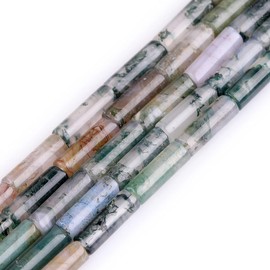 HAAMIIQII 28pcs 4x13mm Natural Moss Agate Beads Column Tube Loose Gemstone Beads for Jewelry Making DIY Bracelet Necklace
