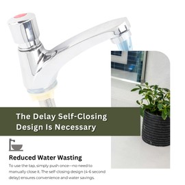 Rankomu Cold Water Tap Push Button Self-Closing for Guest Toilet & Bathroom Water Saving Chrome Stainless Steel Splashproof with Time Delay G1/2 Inch Easy Installation