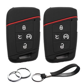INFIPAR 2pcs Compatible with VW Volkswagen Tiguan Taos Atlas Jetta Passat Arteon Atlas Cross Sport Golf Alltrack Smart 5 Buttons Key Fob Cover Case Key Chain Protector Keyless Entry Remote Holder
