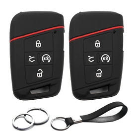 INFIPAR 2pcs Compatible with VW Volkswagen Tiguan Taos Atlas Jetta Passat Arteon Atlas Cross Sport Golf Alltrack Smart 5 Buttons Key Fob Cover Case Key Chain Protector Keyless Entry Remote Holder