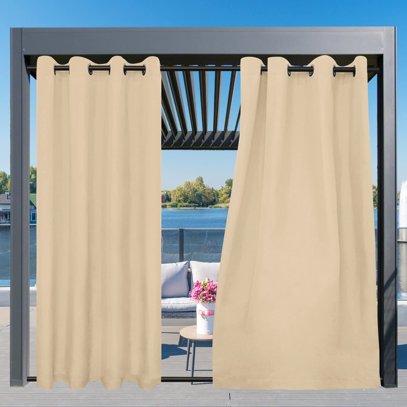 Easy-Going Outdoor Curtains Waterproof Windproof Weatherproof Curtain for Patio, Cabana,