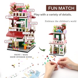 TEXXXIAN Street View Mini Building Block Flower Shop Construction Kit Simulation Building Educational Creative Toy Suitable for Boys and Girls Aged 8+ 953 Pieces