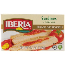 Iberia Skinless & Boneless Sardines in Tomato, 4.2 Ounce (Pack of 12) Gluten Free, Non GMO, Moist and Tender Low-Carb, Convenient Superfood