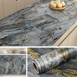 Livelynine 36 Inch Wide Gold Black Marble Countertop Contact Paper Waterproof Peel and Stick Countertops for Kitchen Counter Top Covers Self Adhesive Wallpaper Bathroom Thick Desk Table Vinyl Wrap