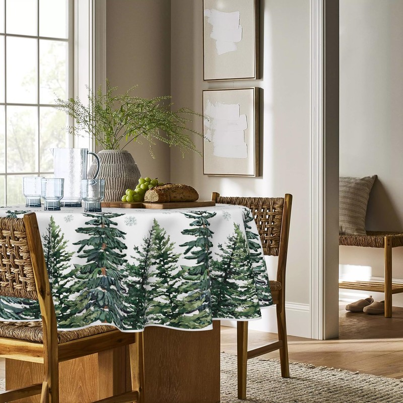 Artoid Mode Snowflakes Pine Trees Christmas Table Cloth, Round 120