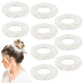 Haargummi mit Perlen, 9 Stück Elastische Haargummis Perlen, Haarschmuck Perlen, Scrunchies Haargummis, Haarband Perlen Elastisch für Mädchen, Damen