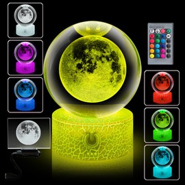 Fanrui Gifts 3D Crystal Ball Night Light,Moon Planet Ball Figurine Multicolor Decor Lamp with Remote & Dimmer,Astronomy Gifts,Home Decor Ornaments,Birthday,Valentine's Day, Mother's Day