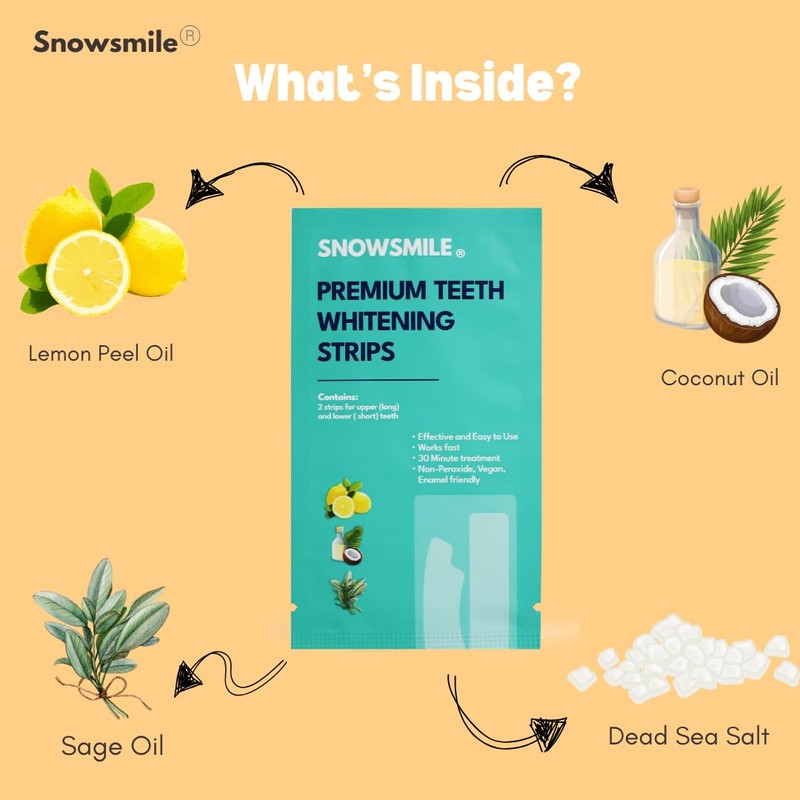 SnowSmile Teeth Whitening Strips, Peroxide Free, Enamel Safe, 14 Strips