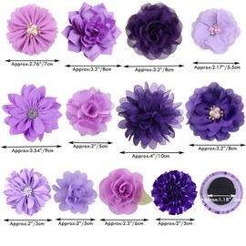 12 Pcs Dog Purple Flowers Collar Cat Flower Attachment Detachable Embellishment with Elastic Rubber Band Soft Chiffon Bow Tie Charms for Female Dogs Princess Pet Wedding Birthday Parties (Purple)