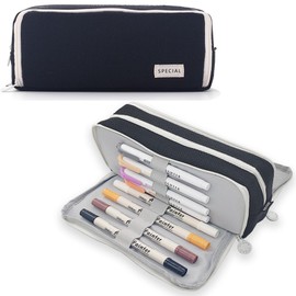 ONCCI Pencil Case with 3 Compartments Large Capacity Teenager Girls Pencil Case for School and Office, Linen-black, Pencil case