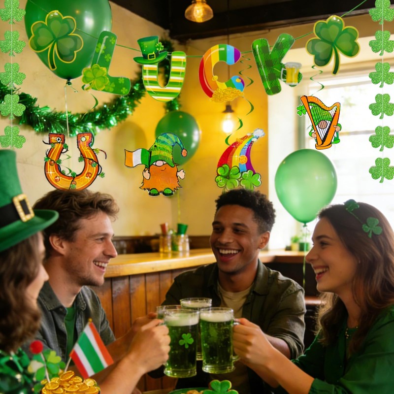 St. Patrick's Day Decorations Kit with Luck Banner, 12 Glitter