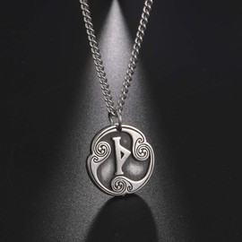 Amaxer 24 Runes Talisman Viking Jewelry Asatru Necklace Pagan Wiccan Pendant Norse Runes Vintage Nordic Amulet Necklace for Women Men (Thurisaz)