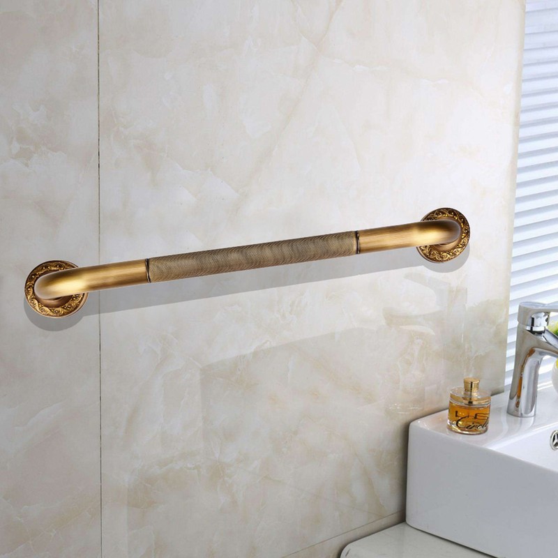 Antique Style Brass Carved Shower Tub Safety Grab Bar Wall