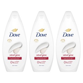 Dove Body Wash 0% Sulfate SLES for Women Made with Naturally Derived Cleansers and Plant Based Moisturiseres Gently Cleanses for Softer and Smoother Skin, 225ml (3 Pack, Velvet Glow)
