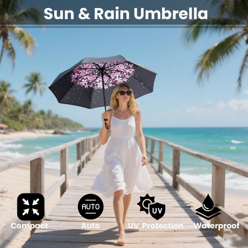 SIEPASA Compact Travel Umbrella - Windproof Auto Open/Close, Small Folding