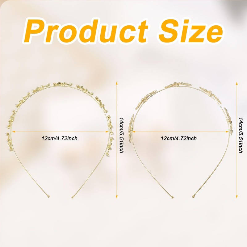 2pcs Rhinestone Headbands, Gold Crystal Flower Headpieces Elegant Pearl Floral