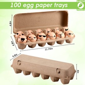 Sieral 100 Pcs Paper Egg Cartons Bulk for Chicken Eggs Blank Pulp Fiber Egg Tray Holder Reusable Empty Storage Containers for Farm Market Kitchen Camping Picnic DIY(12 Count)