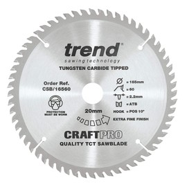 Trend CraftPro TCT Saw Blade, 165mm x 60 Teeth x 20mm Bore, Tungsten Carbide Tipped, CSB/16560