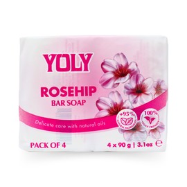 YOLY Rosehip Bar Soap (90 g, Pack of 4) - 95% Natural, Vegan-Friendly Moisturizing Soap for Silky Smooth Skin
