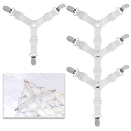 Aifrymne Adjustable Bed Sheet Fasteners Set, 4PCS Heavy Duty Elastic Mattress Sheet Clips with 3 Clips Each, White - Keeps Bedding Sheets in Place, for Mattress Covers, Tablecloths, and More